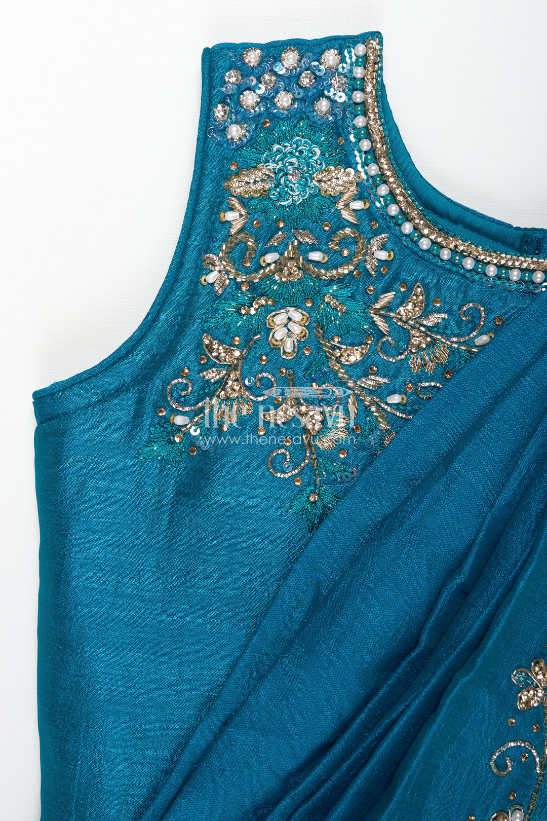 Kids Saree Style Lehenga Choli for Family Functions in Teal Georgette with Designer Embroidery