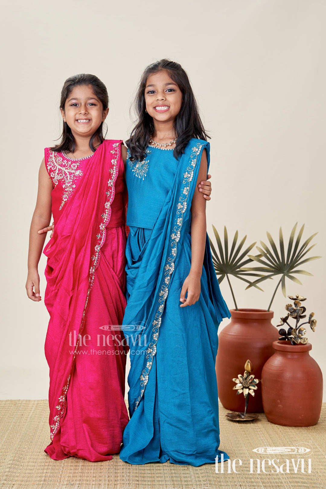 Kids Saree Style Lehenga Choli for Family Functions in Teal Georgette with Designer Embroidery