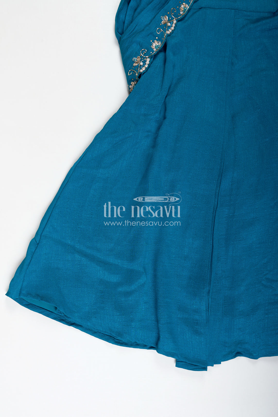 Kids Saree Style Lehenga Choli for Family Functions in Teal Georgette with Designer Embroidery