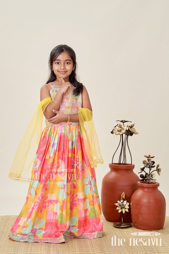 Girls Chaniya Choli in Vibrant Georgette Digital Print with Sequins and Multicolor Embroidered Blouse