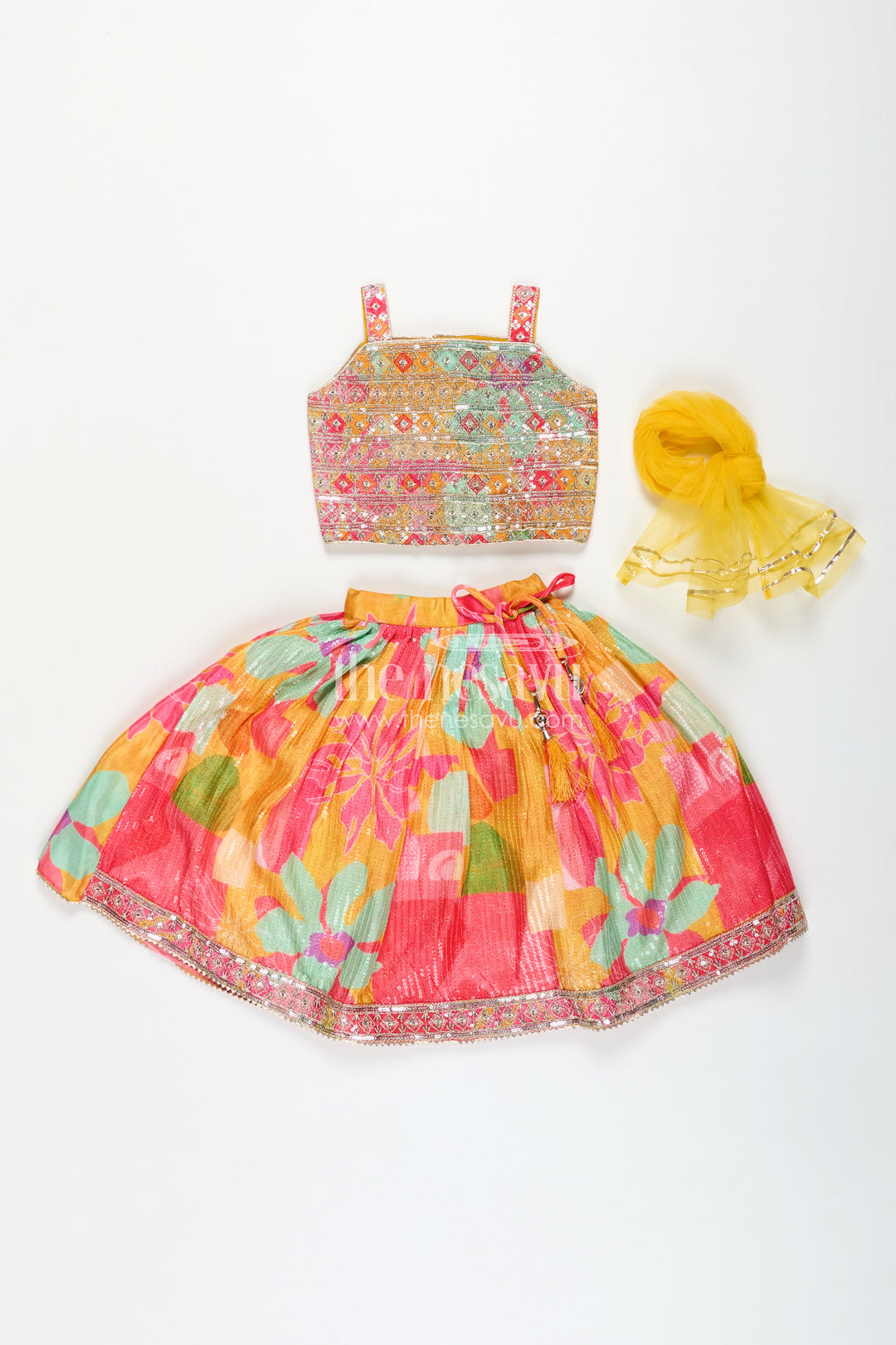 Girls Chaniya Choli in Vibrant Georgette Digital Print with Sequins and Multicolor Embroidered Blouse