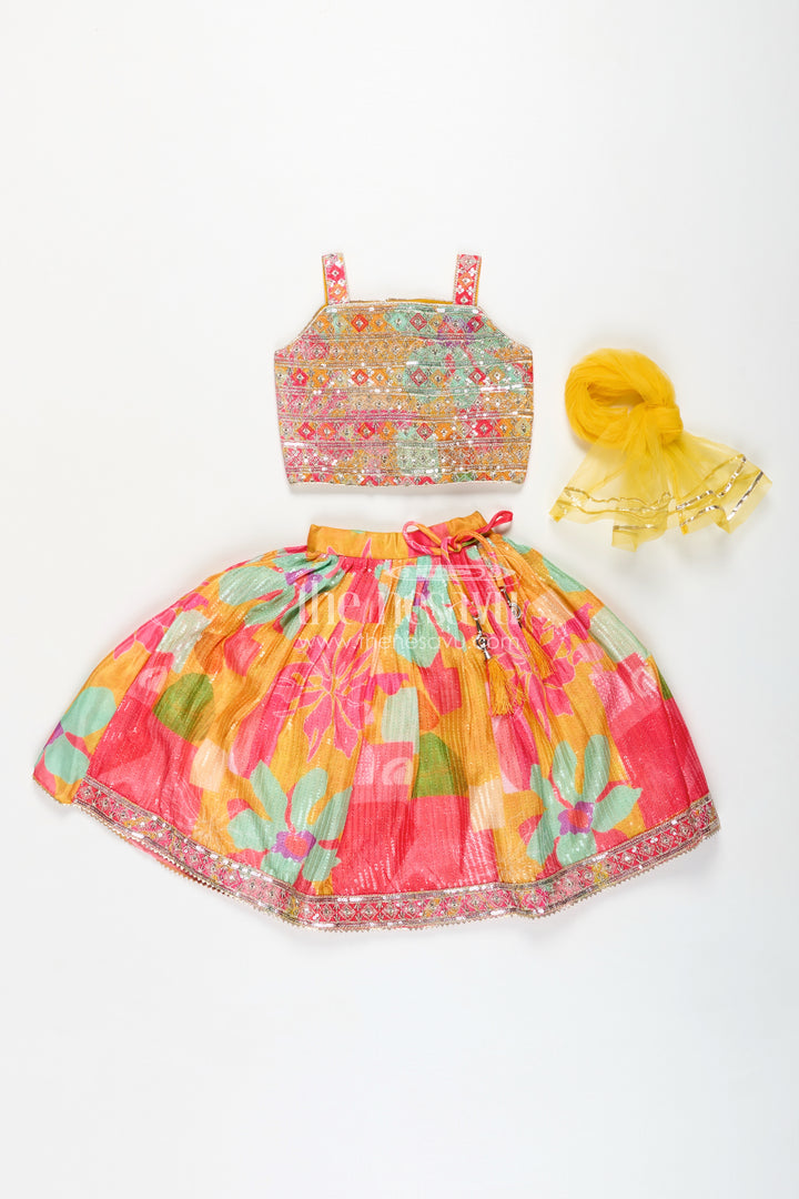 Girls Chaniya Choli in Vibrant Georgette Digital Print with Sequins and Multicolor Embroidered Blouse