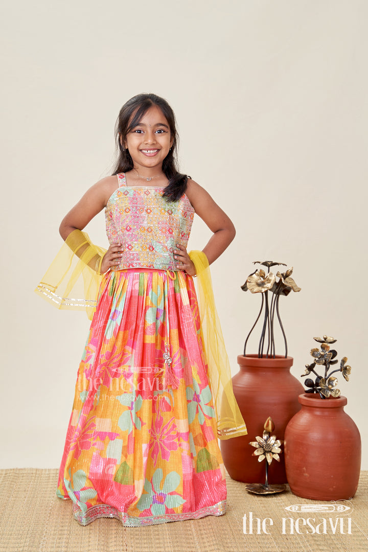 Girls Chaniya Choli in Vibrant Georgette Digital Print with Sequins and Multicolor Embroidered Blouse