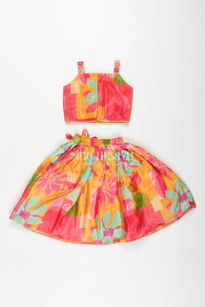 Girls Chaniya Choli in Vibrant Georgette Digital Print with Sequins and Multicolor Embroidered Blouse