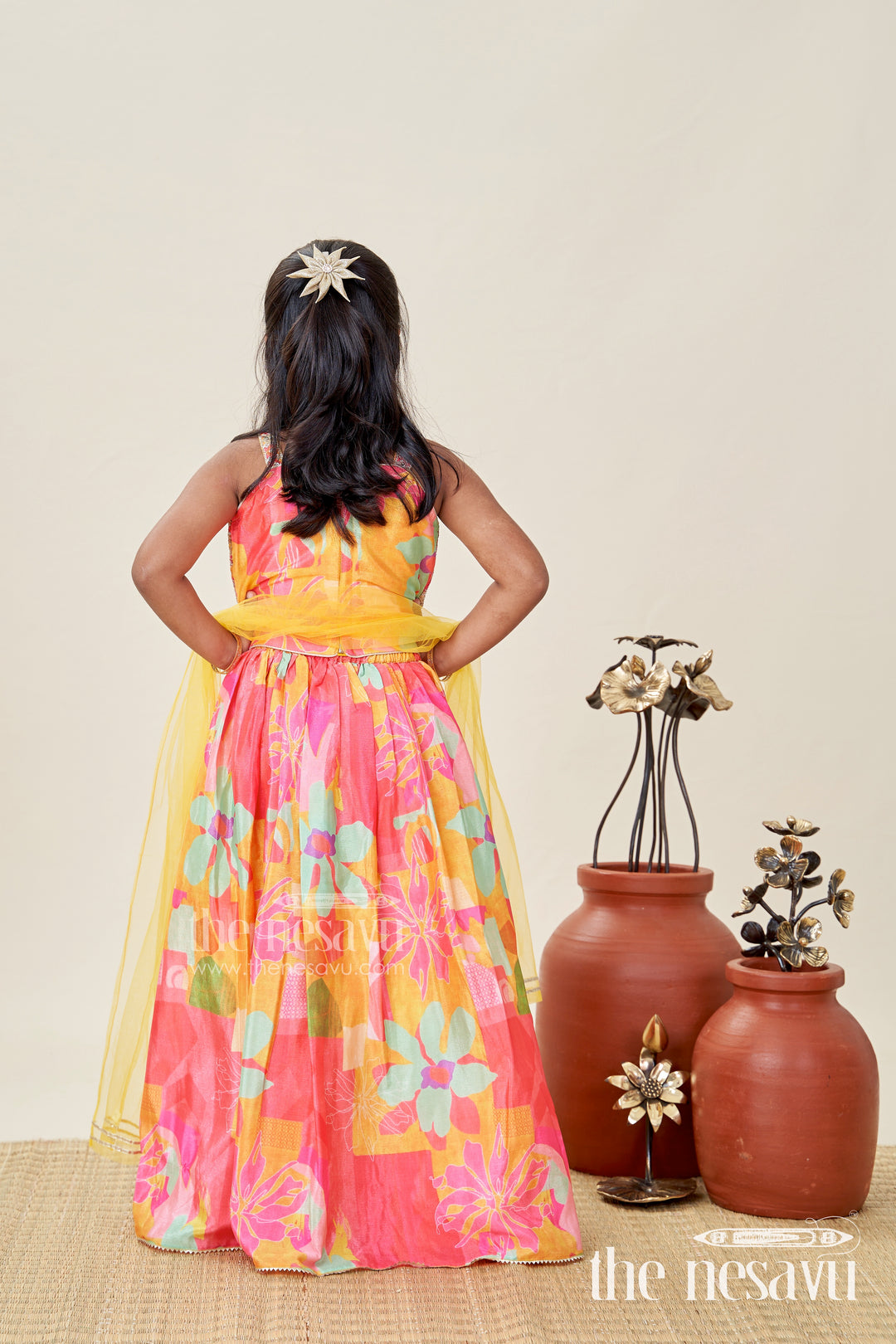 Girls Chaniya Choli in Vibrant Georgette Digital Print with Sequins and Multicolor Embroidered Blouse