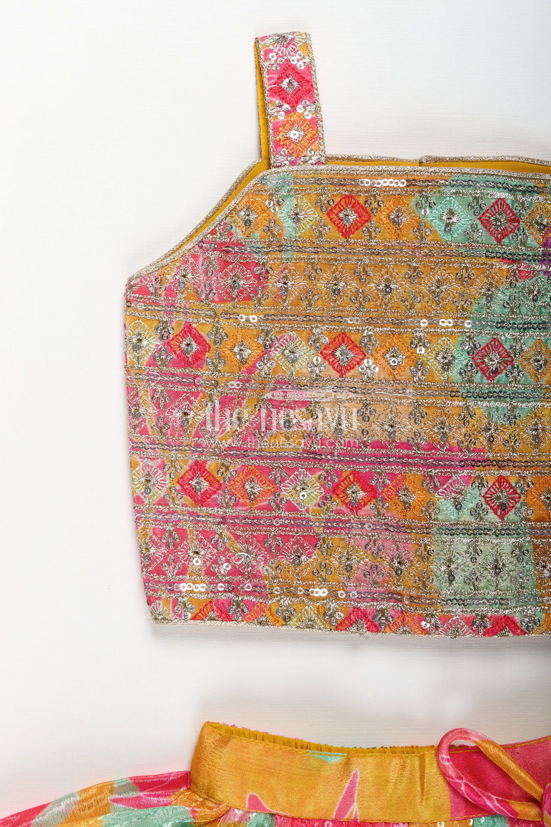 Girls Chaniya Choli in Vibrant Georgette Digital Print with Sequins and Multicolor Embroidered Blouse