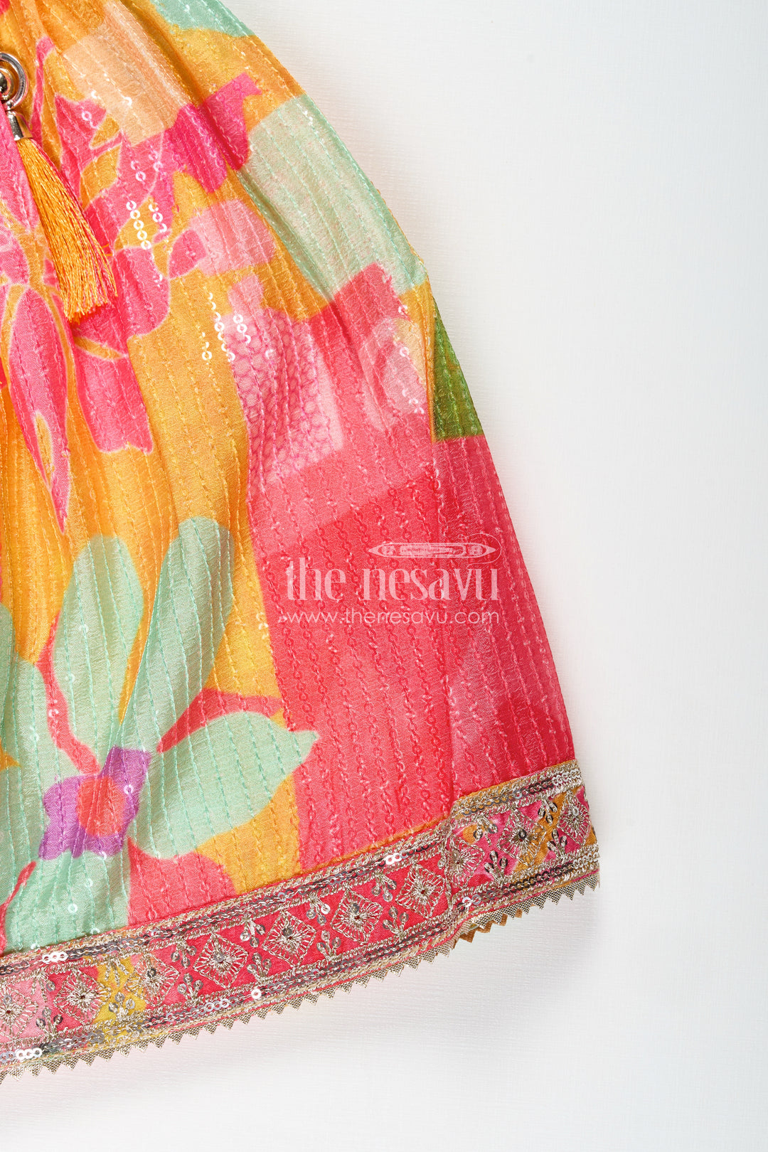 Girls Chaniya Choli in Vibrant Georgette Digital Print with Sequins and Multicolor Embroidered Blouse
