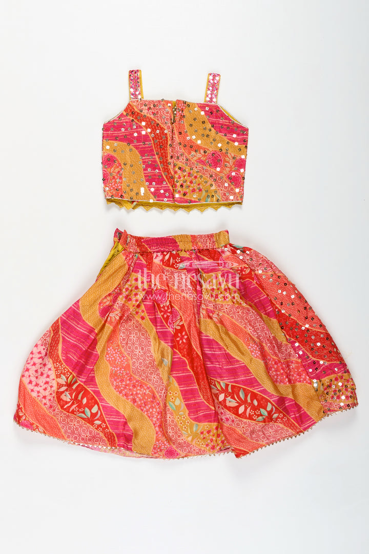Girls Lehenga for Festival in Bright Chiffon with Thread Embroidered Blouse and Mirror Work Skirt