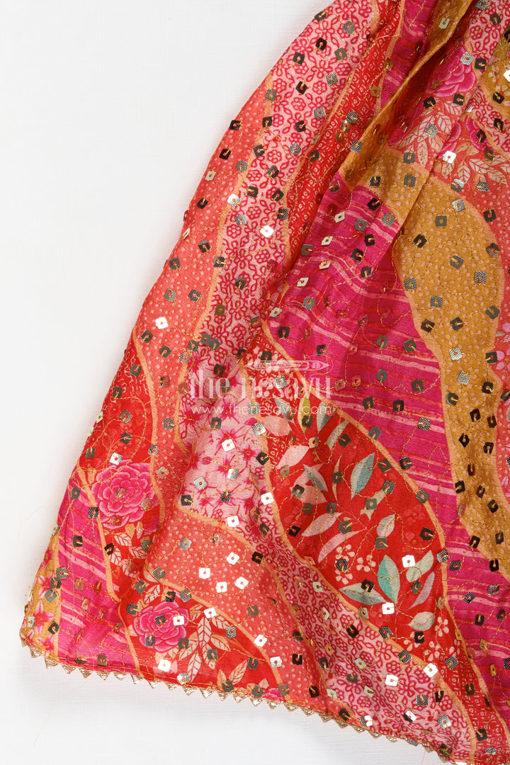 Girls Lehenga for Festival in Bright Chiffon with Thread Embroidered Blouse and Mirror Work Skirt