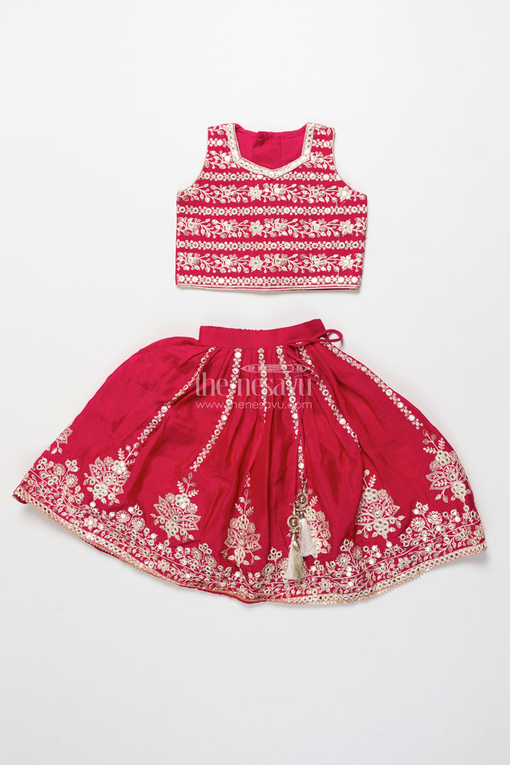 Girls ethnic lehenga set with designer silk blouse and embroidery