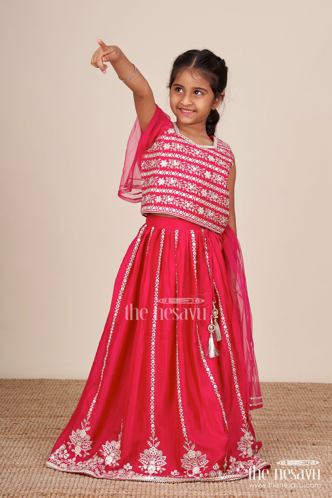Girls ethnic lehenga set with designer silk blouse and embroidery