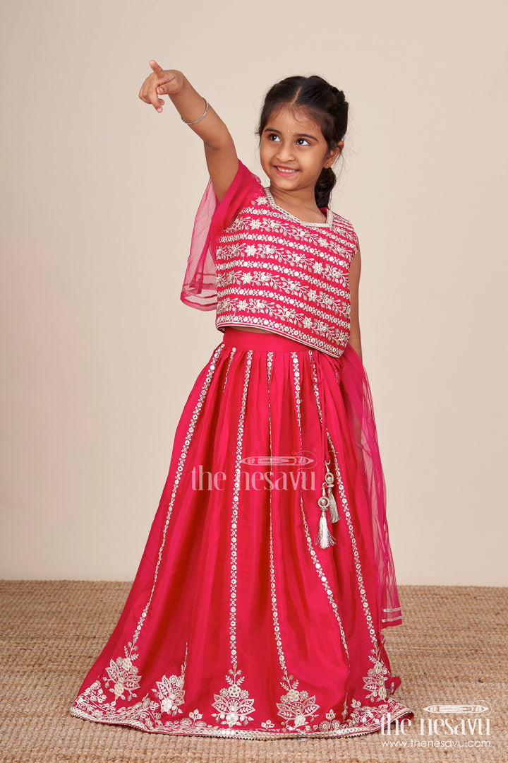 Girls ethnic lehenga set with designer silk blouse and embroidery