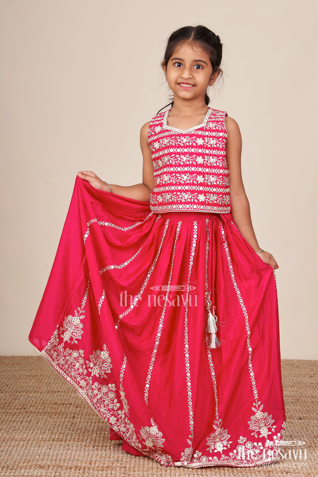 Girls ethnic lehenga set with designer silk blouse and embroidery
