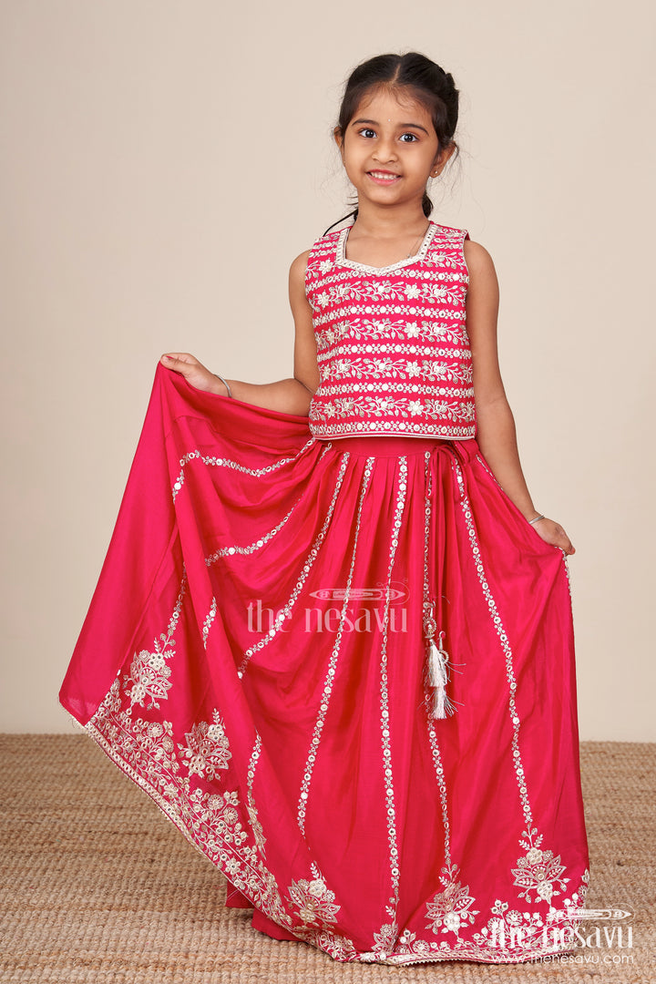 Girls ethnic lehenga set with designer silk blouse and embroidery