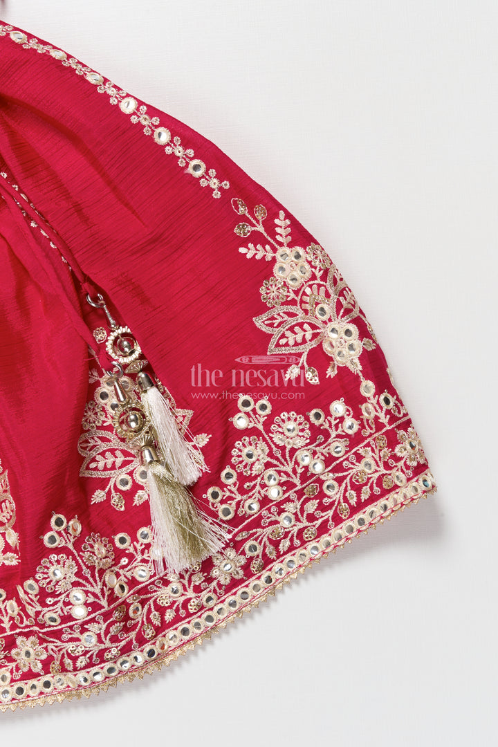 Girls ethnic lehenga set with designer silk blouse and embroidery