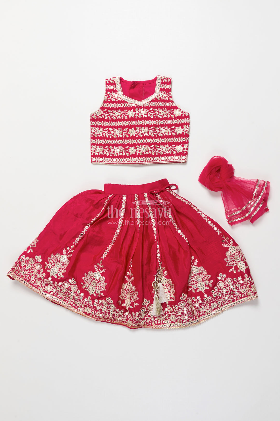 Girls ethnic lehenga set with designer silk blouse and embroidery