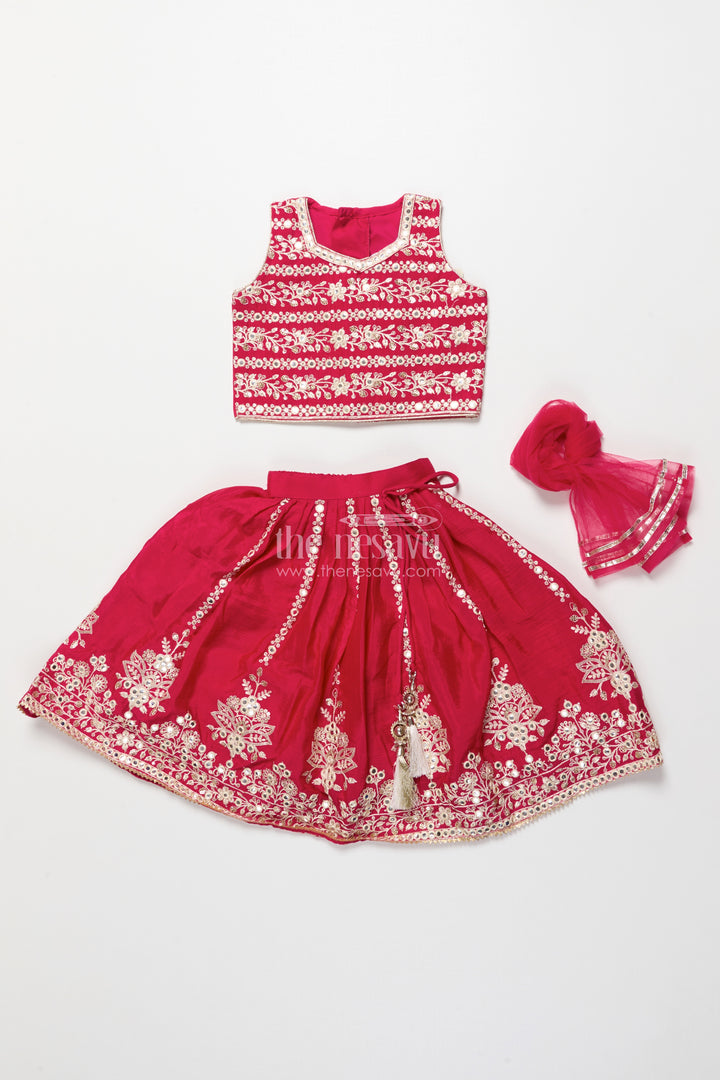 Girls ethnic lehenga set with designer silk blouse and embroidery