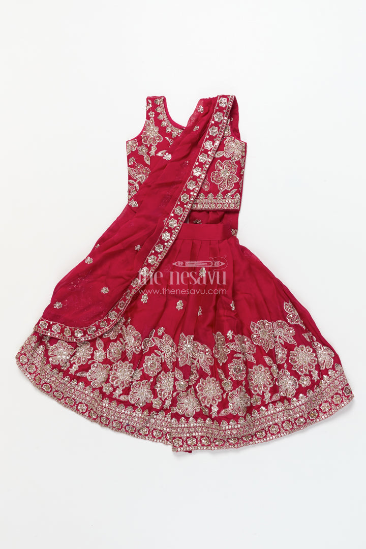 Girls Festive Lehenga Choli Set with Traditional Embroidered Blouse