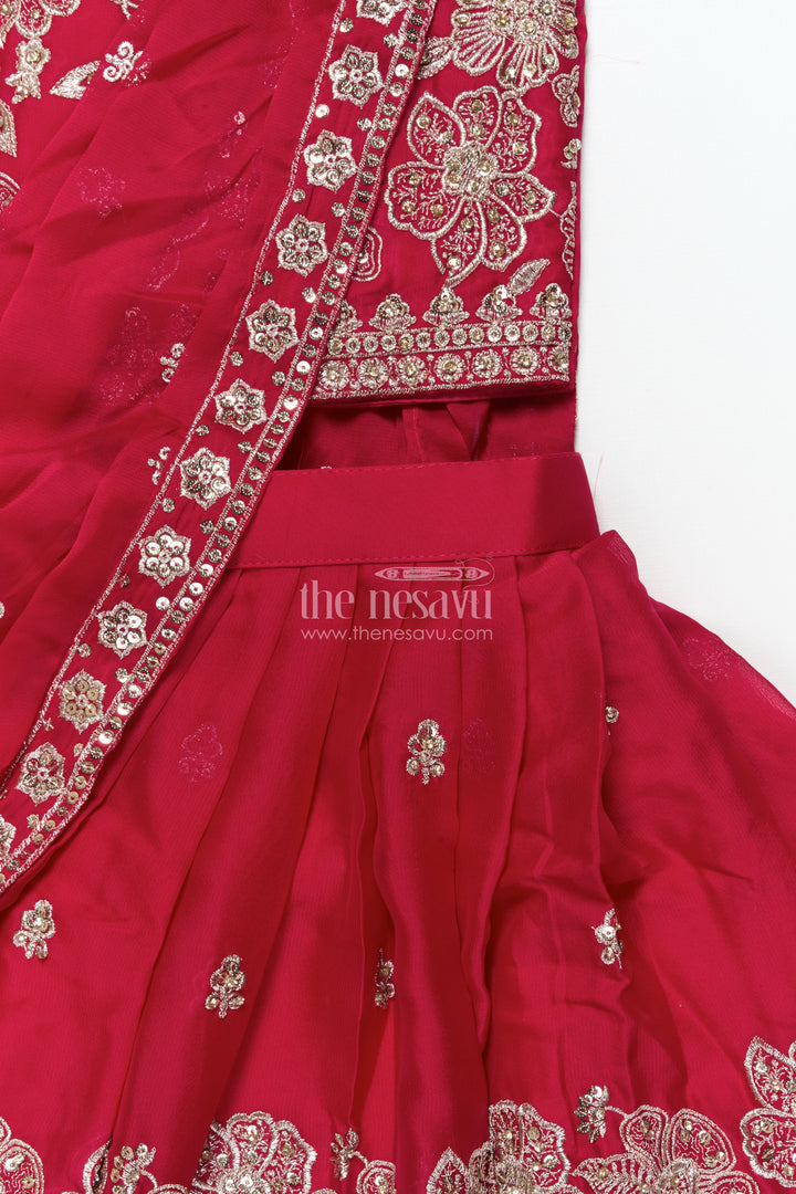 Girls Festive Lehenga Choli Set with Traditional Embroidered Blouse
