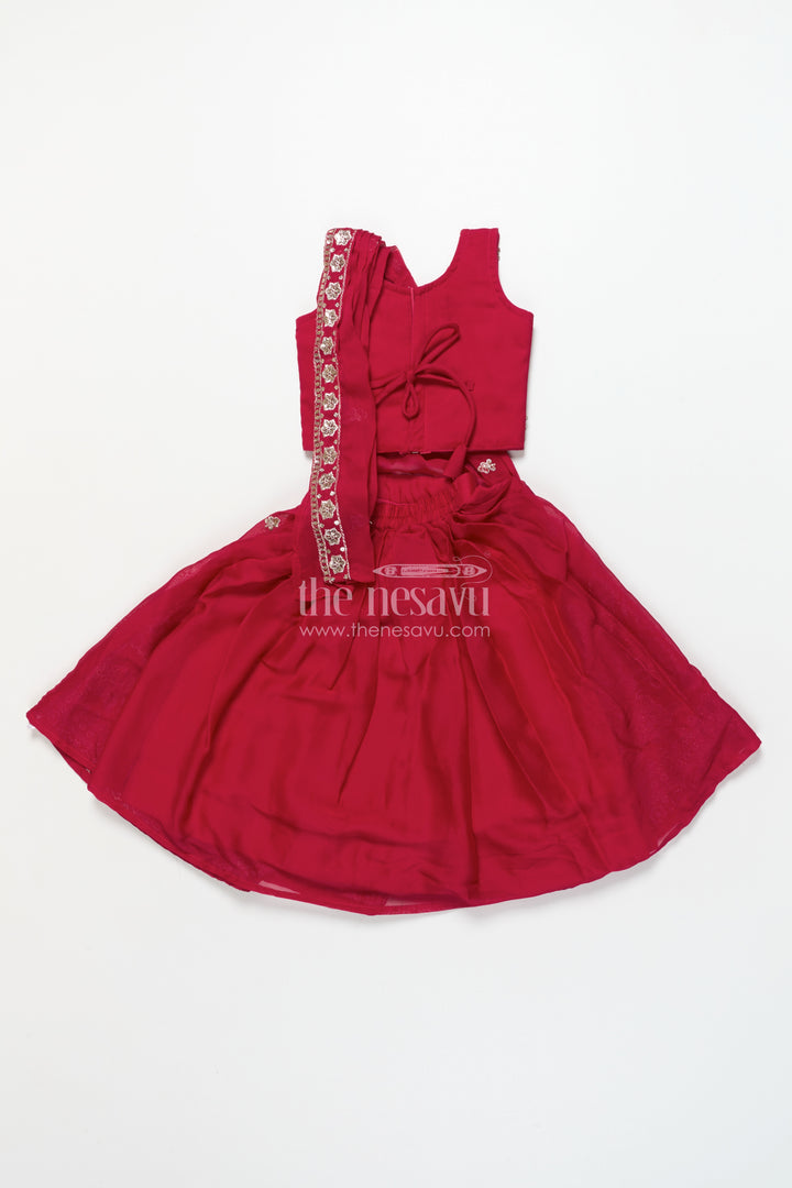 Girls Festive Lehenga Choli Set with Traditional Embroidered Blouse