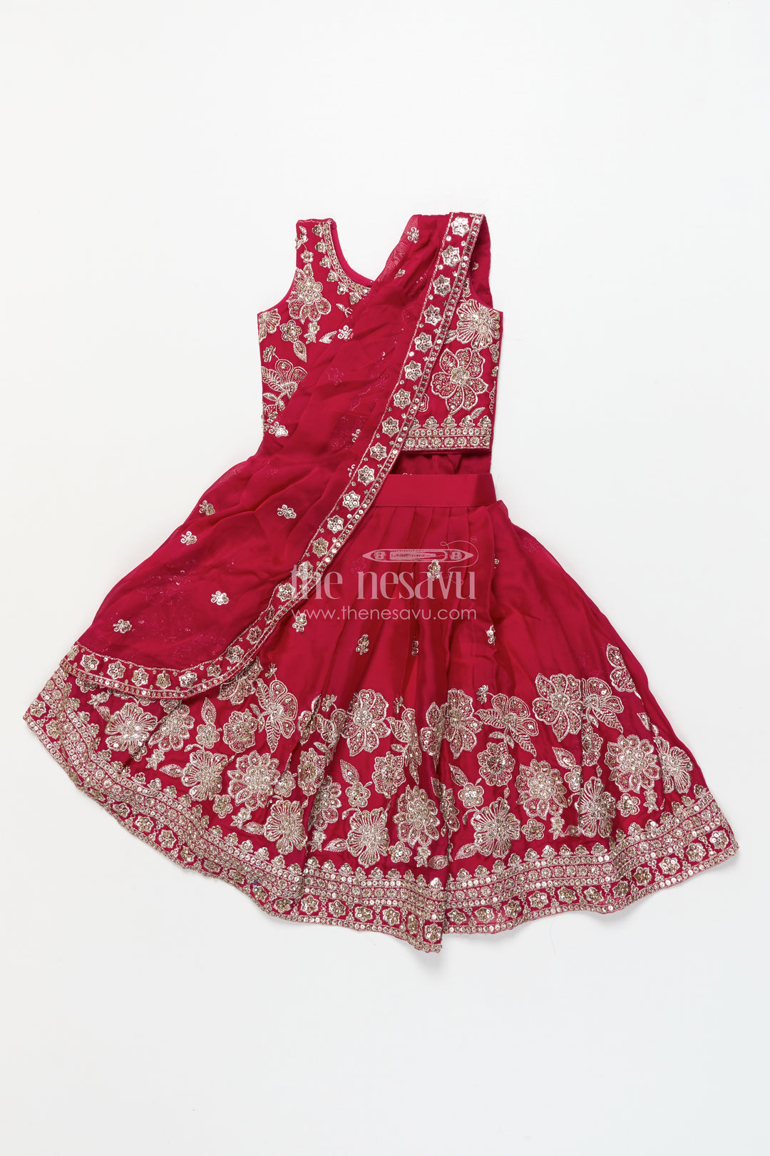 Girls Festive Lehenga Choli Set with Traditional Embroidered Blouse