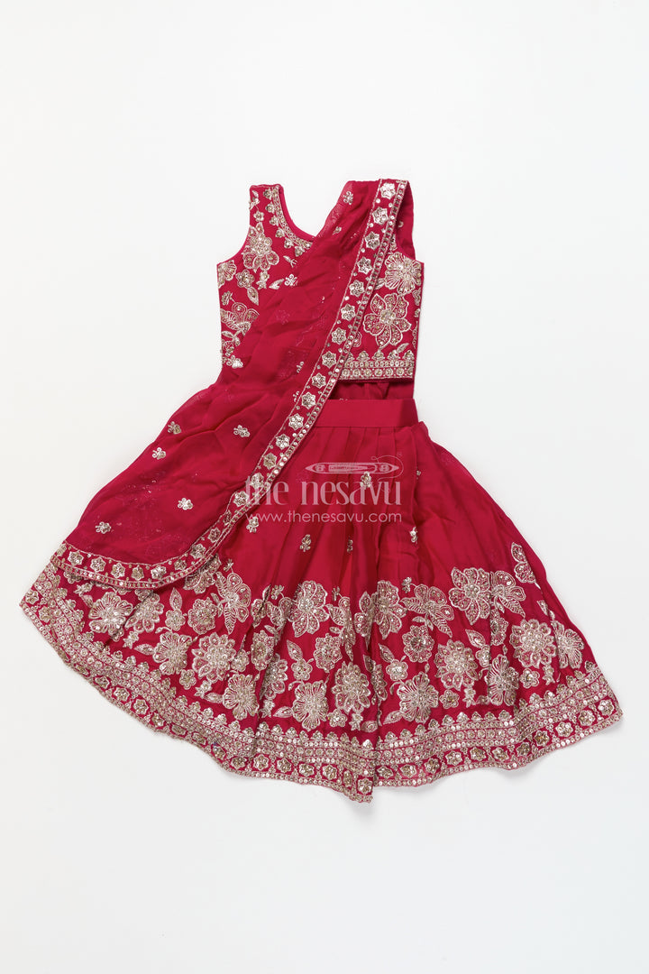 Girls Festive Lehenga Choli Set with Traditional Embroidered Blouse