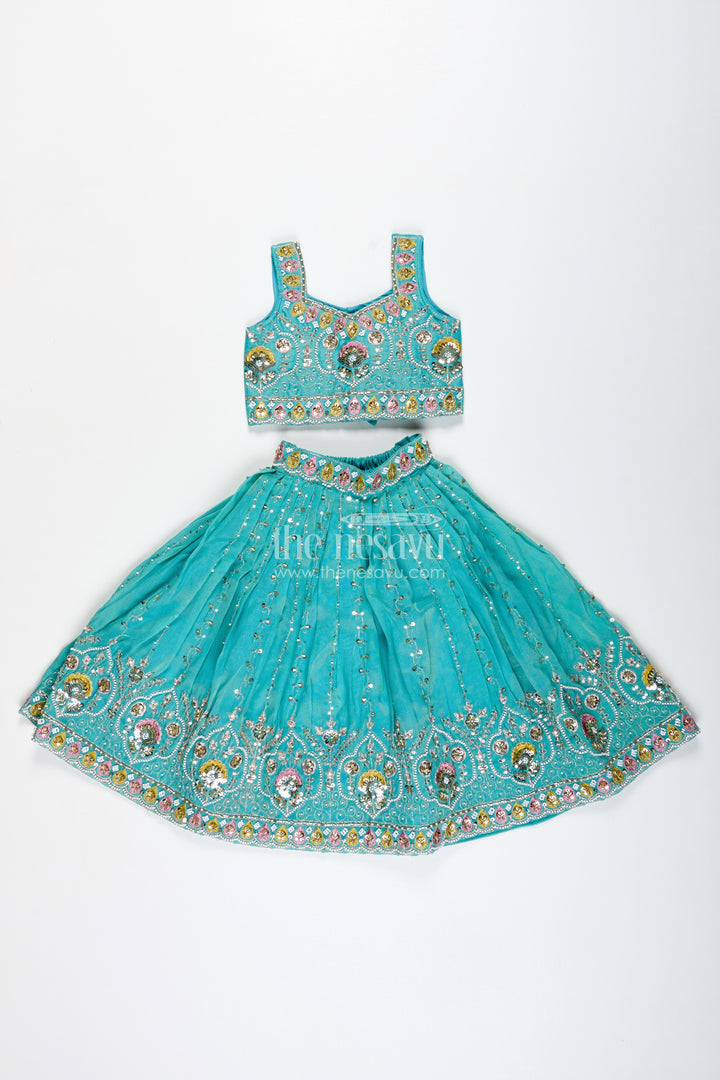 Girls Blue Viscose Silk Lehenga Choli With Designer Embroidery