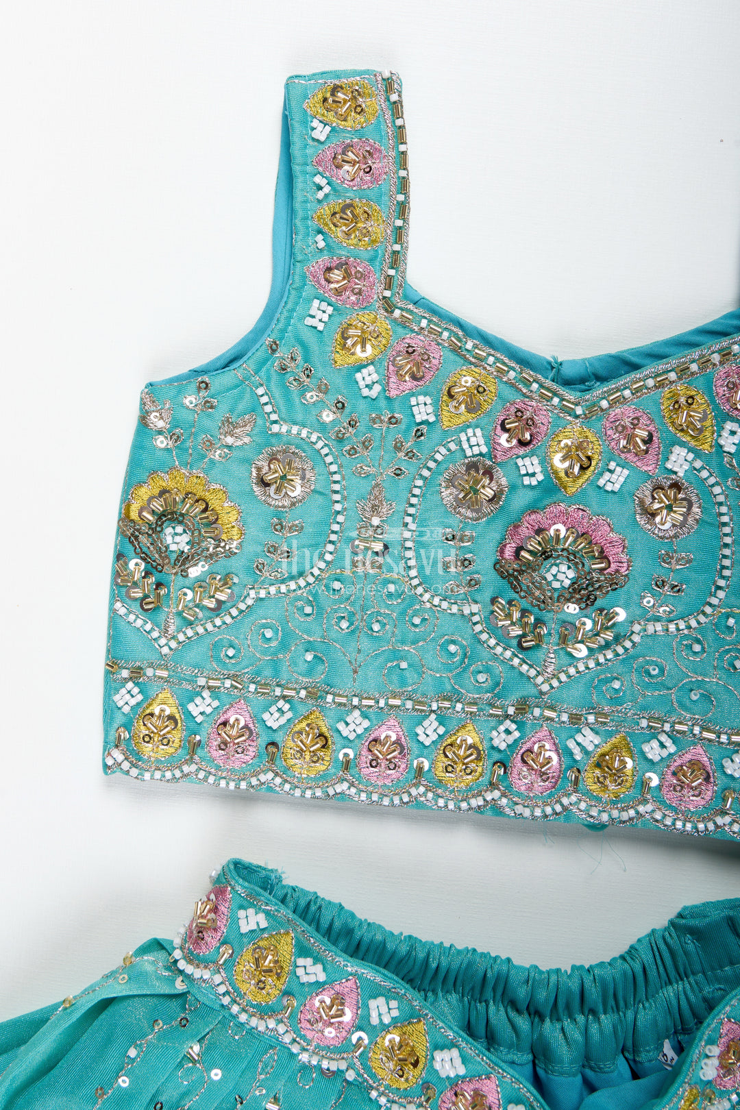 Girls Blue Viscose Silk Lehenga Choli With Designer Embroidery