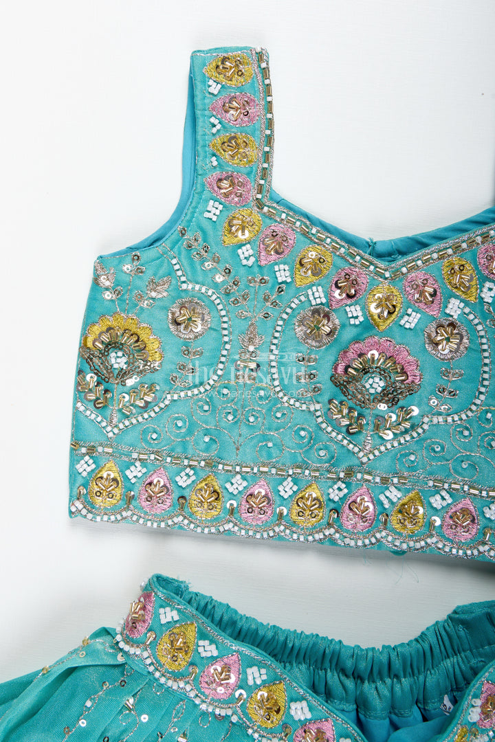 Girls Blue Viscose Silk Lehenga Choli With Designer Embroidery