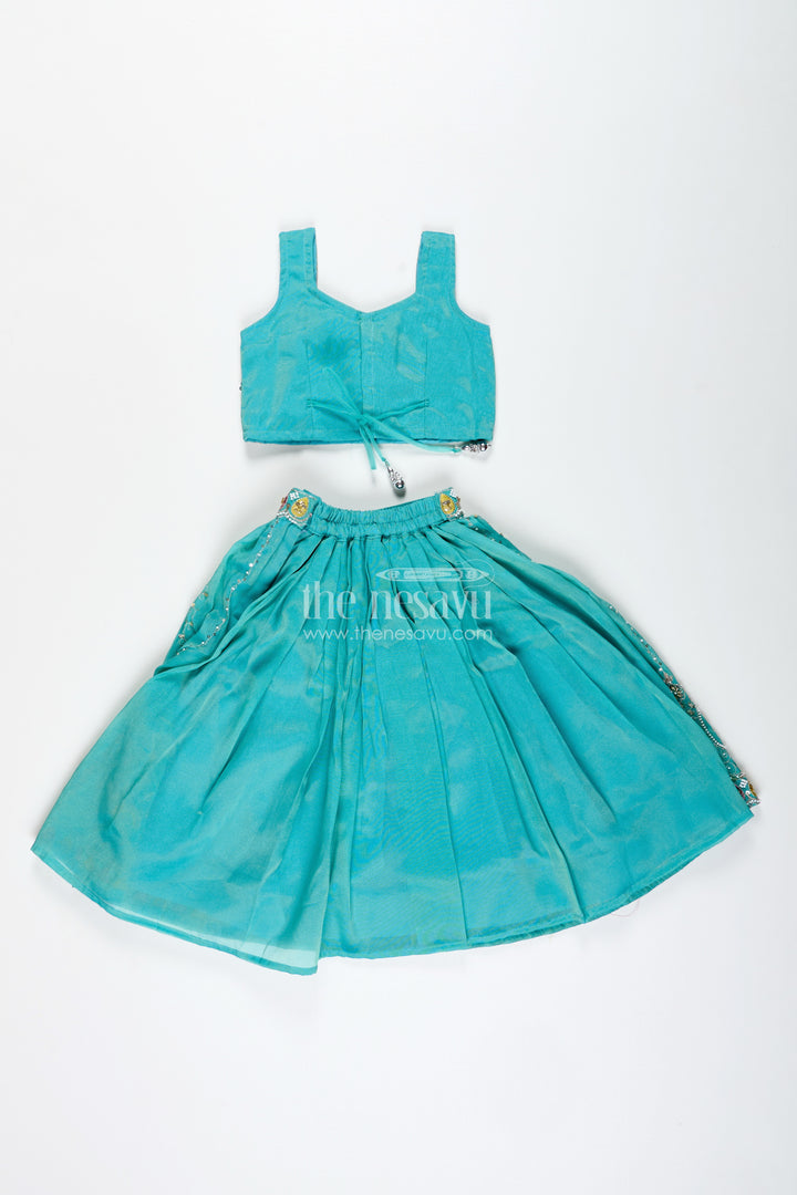 Girls Blue Viscose Silk Lehenga Choli With Designer Embroidery