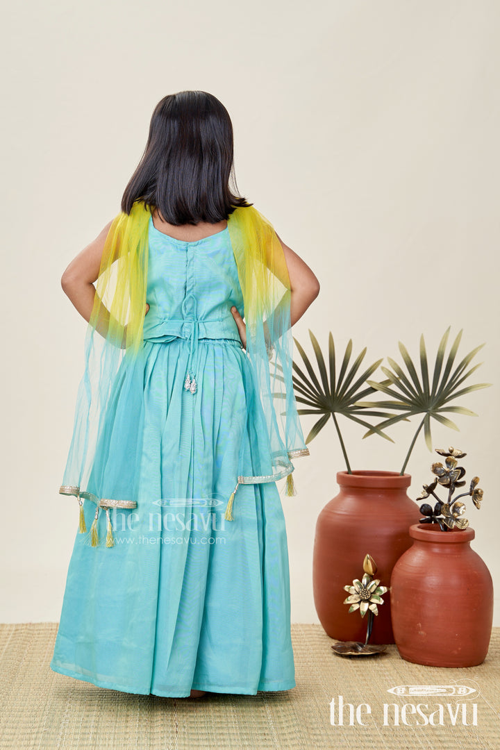 Girls Blue Viscose Silk Lehenga Choli With Designer Embroidery