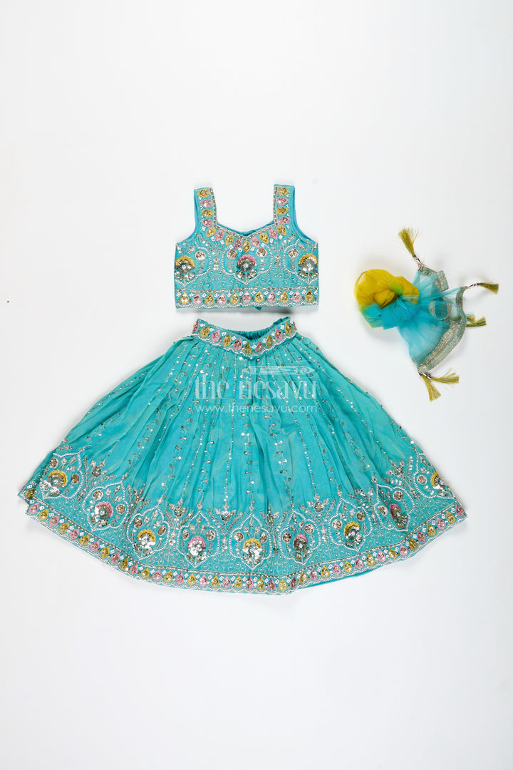 Girls Blue Viscose Silk Lehenga Choli With Designer Embroidery