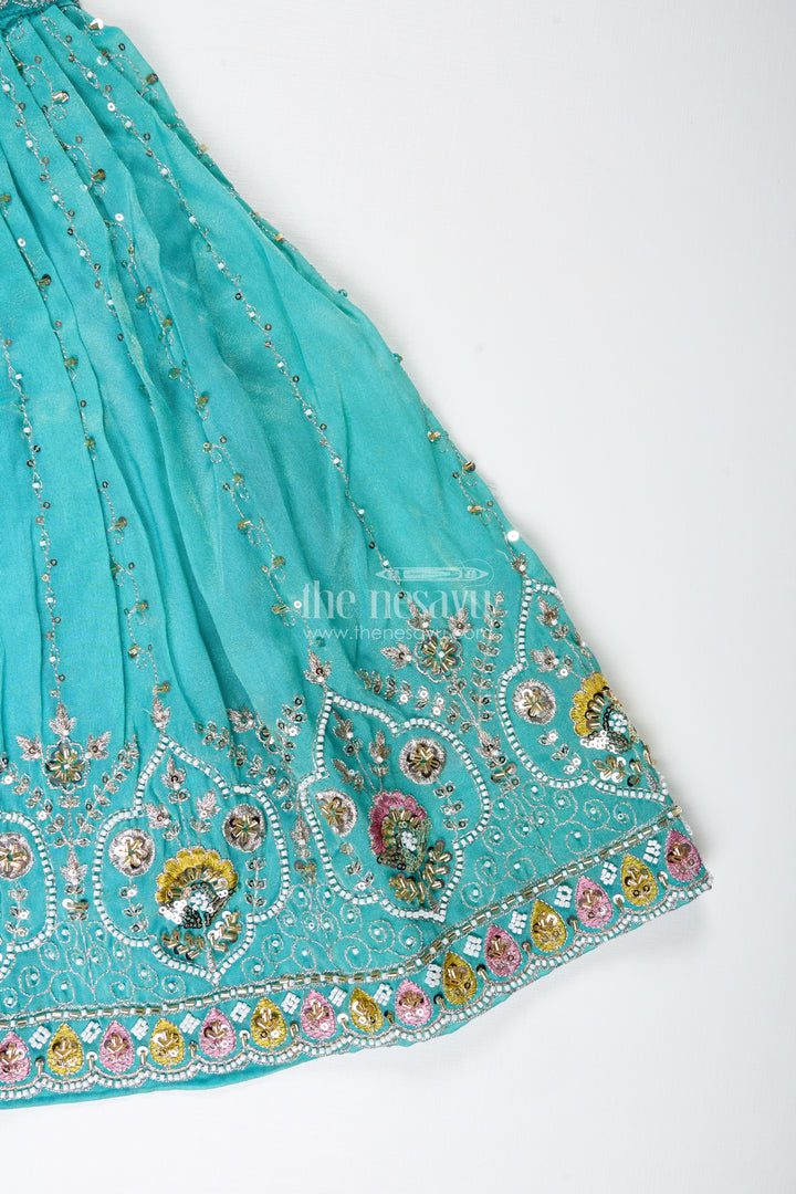 Girls Blue Viscose Silk Lehenga Choli With Designer Embroidery