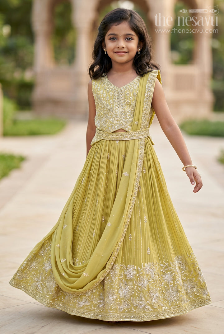 Yellow Embroidered Lehenga Choli for Girls