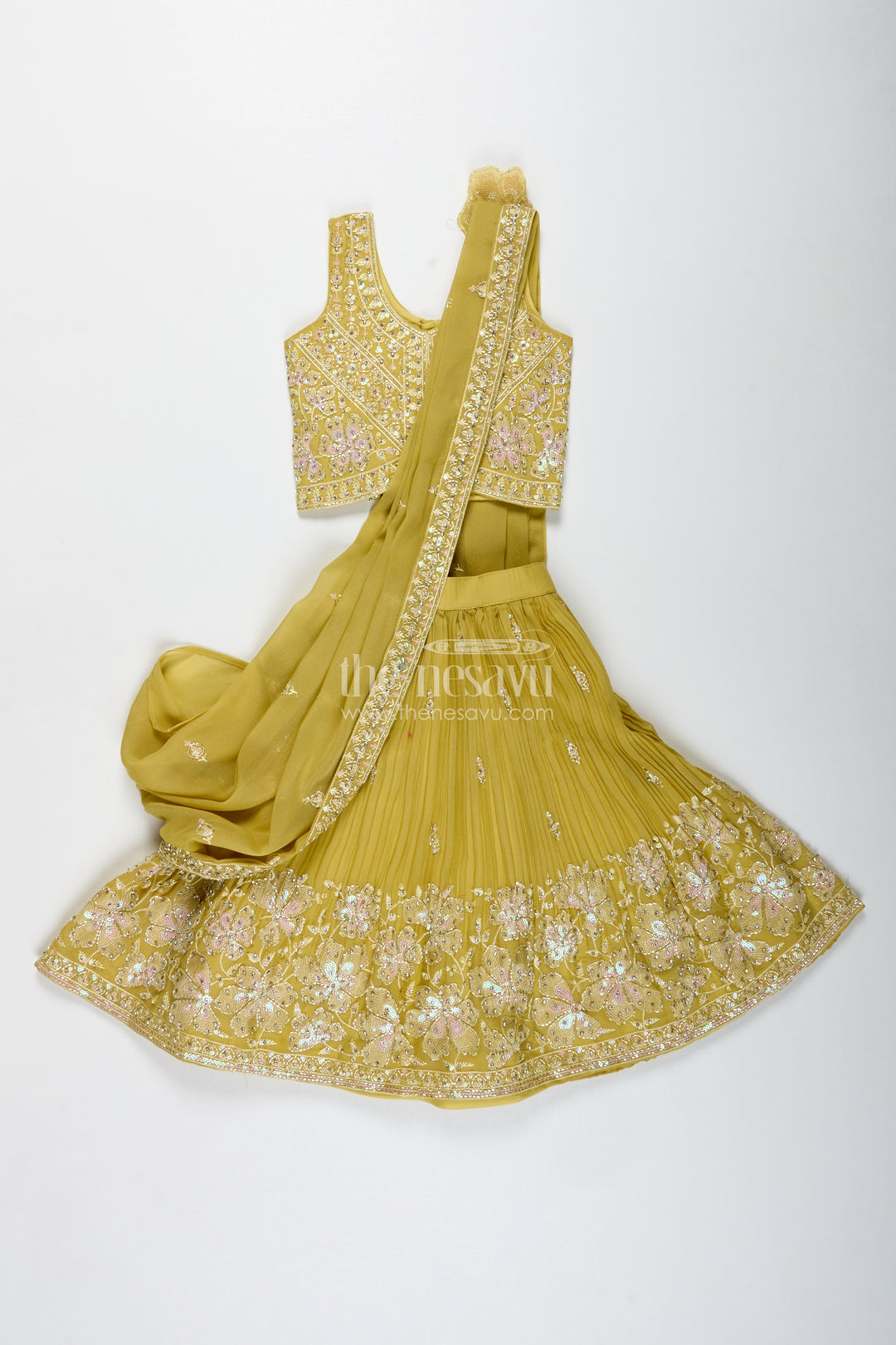 Yellow Embroidered Lehenga Choli For Girls