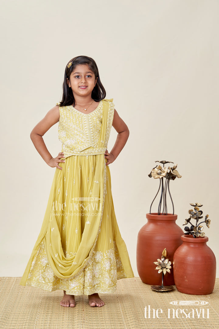 Yellow Embroidered Lehenga Choli For Girls
