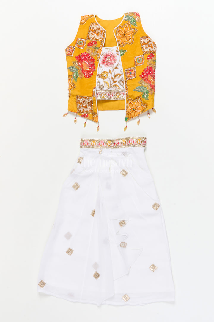 Girls Festive Lehenga Set with Printed Dupatta and Crop Blouse