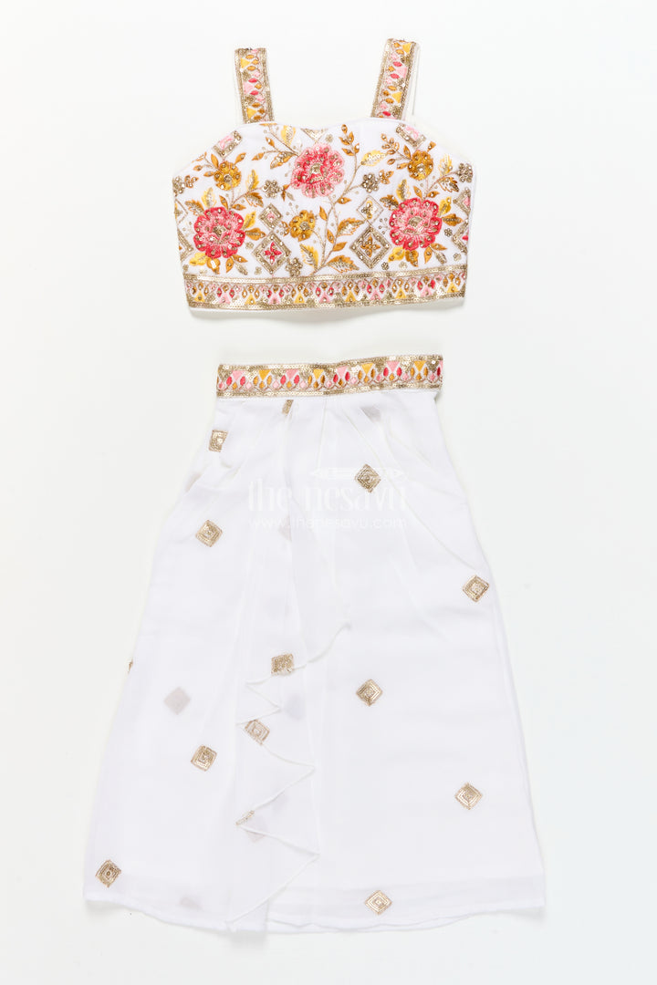 Girls Festive Lehenga Set with Printed Dupatta and Crop Blouse