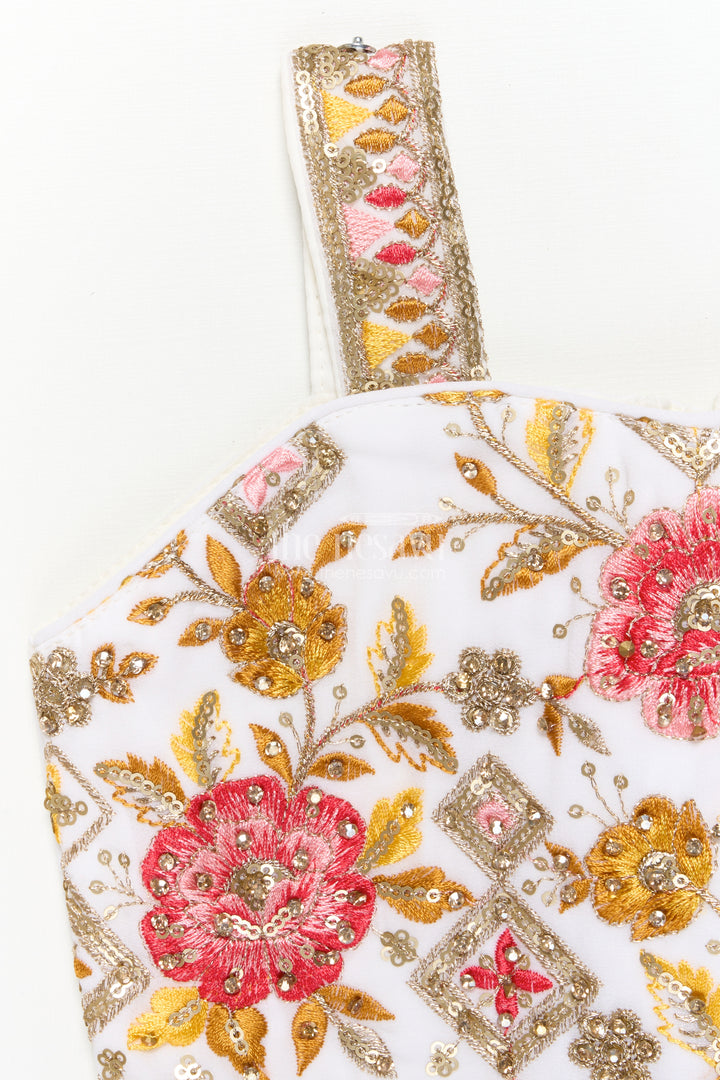 Girls Festive Lehenga Set with Printed Dupatta and Crop Blouse