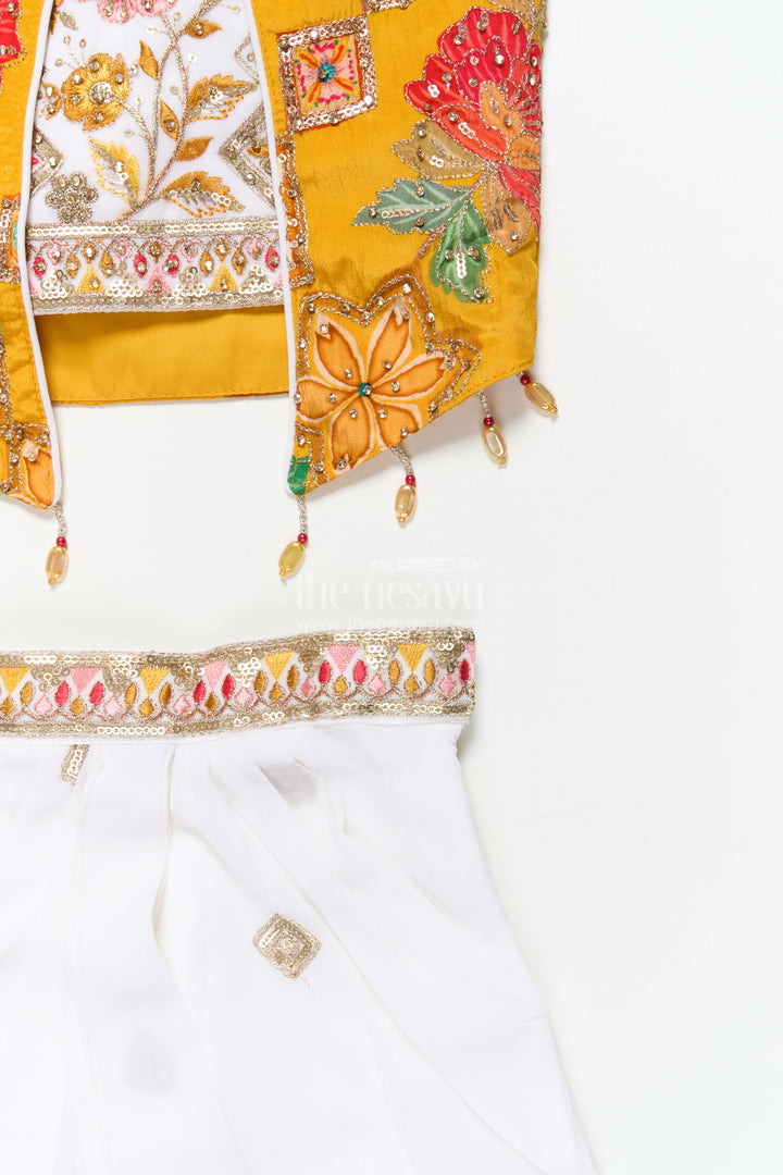 Girls Festive Lehenga Set with Printed Dupatta and Crop Blouse