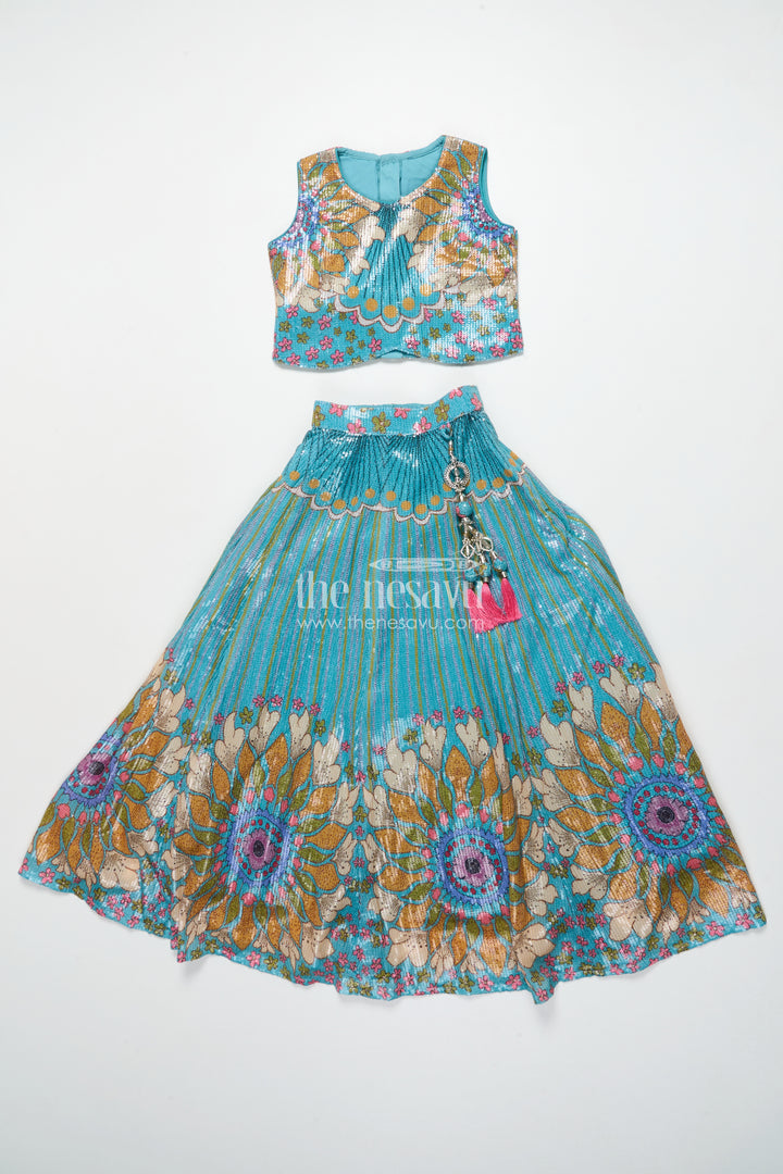 Girls Green Lehenga Choli with Sequin Embroidery for Festive and Wedding Wear
