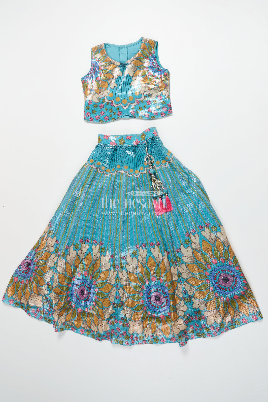 Girls Green Lehenga Choli with Sequin Embroidery for Festive and Wedding Wear