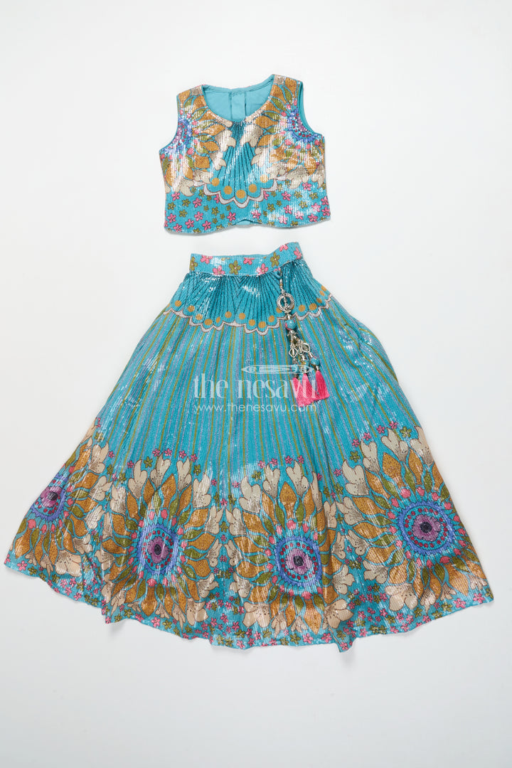 Girls Green Lehenga Choli with Sequin Embroidery for Festive and Wedding Wear