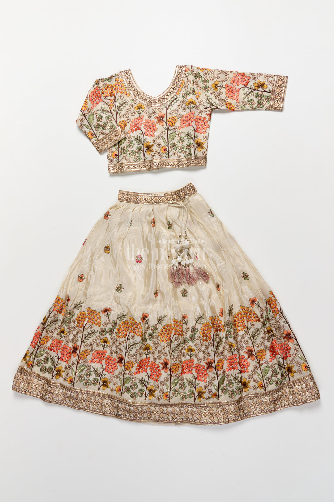 Girls Floral Silk Lehenga Choli with Embroidered Yoke for Festive Wear