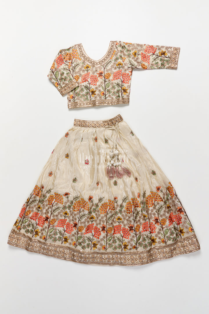 Girls Floral Silk Lehenga Choli with Embroidered Yoke for Festive Wear