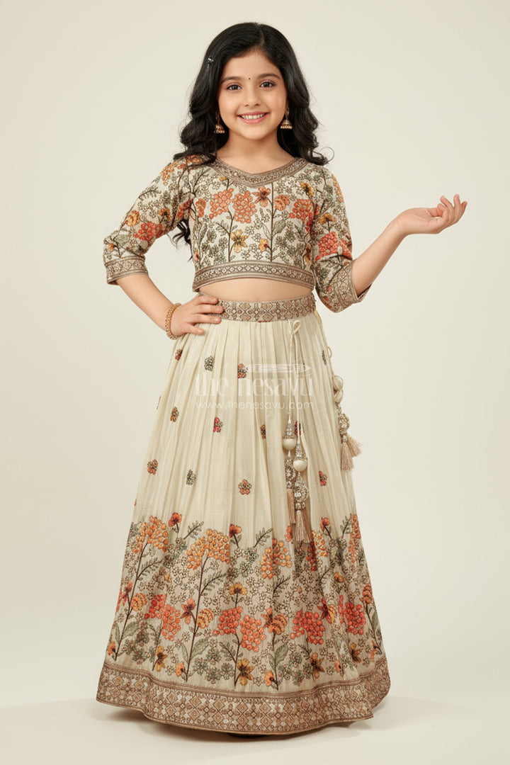 Girls Floral Silk Lehenga Choli with Embroidered Yoke for Festive Wear