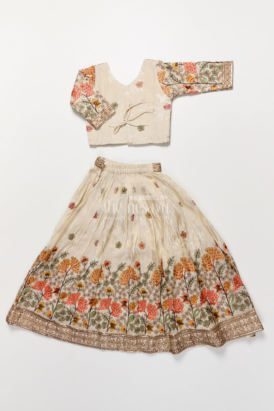 Girls Floral Silk Lehenga Choli with Embroidered Yoke for Festive Wear