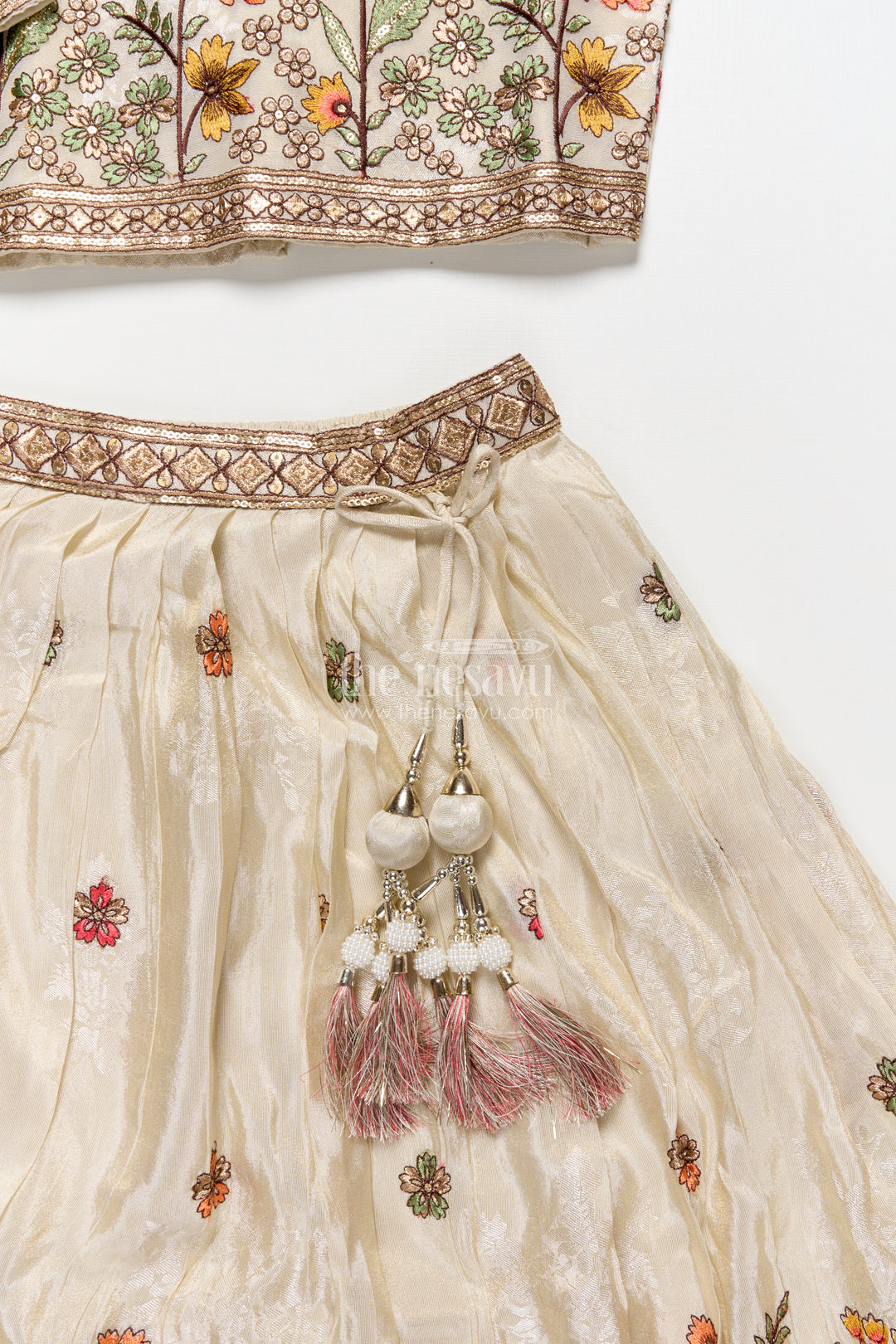 Girls Floral Silk Lehenga Choli with Embroidered Yoke for Festive Wear