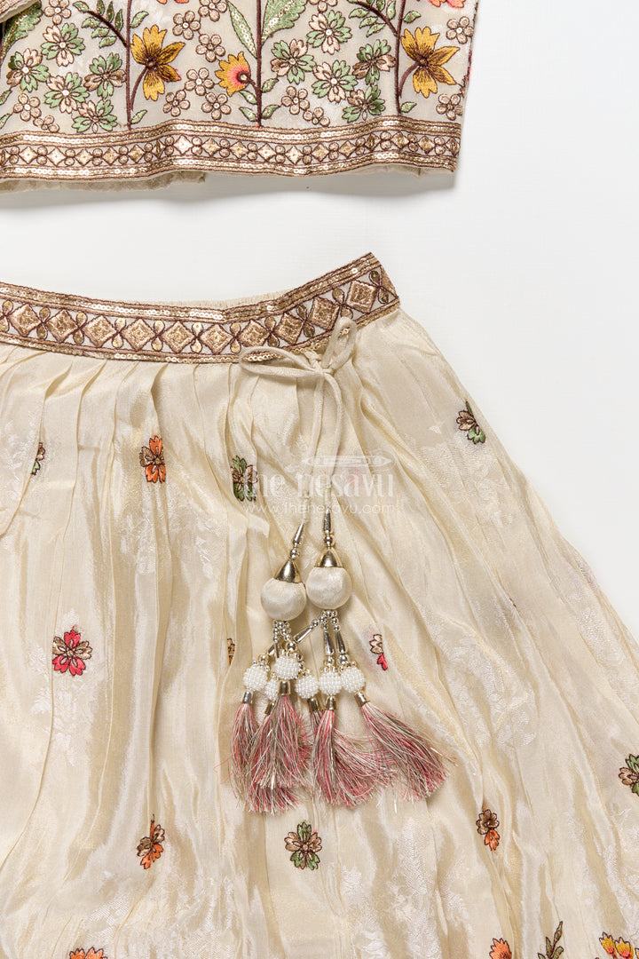Girls Floral Silk Lehenga Choli with Embroidered Yoke for Festive Wear