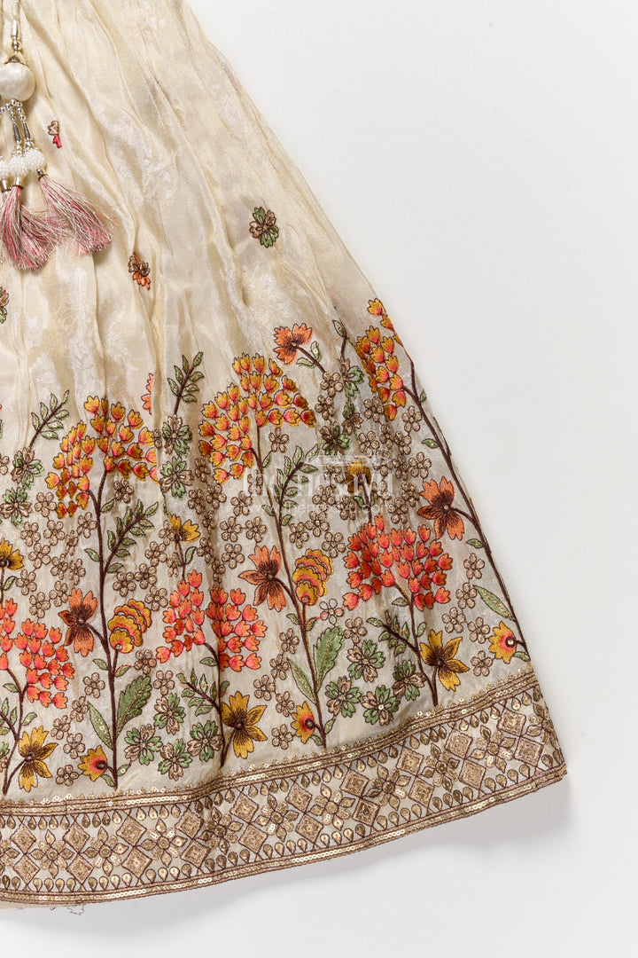 Girls Floral Silk Lehenga Choli with Embroidered Yoke for Festive Wear